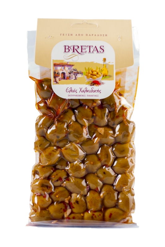 Olivy zelené bez kôstky, pikantné. Vákuovo balené 250g