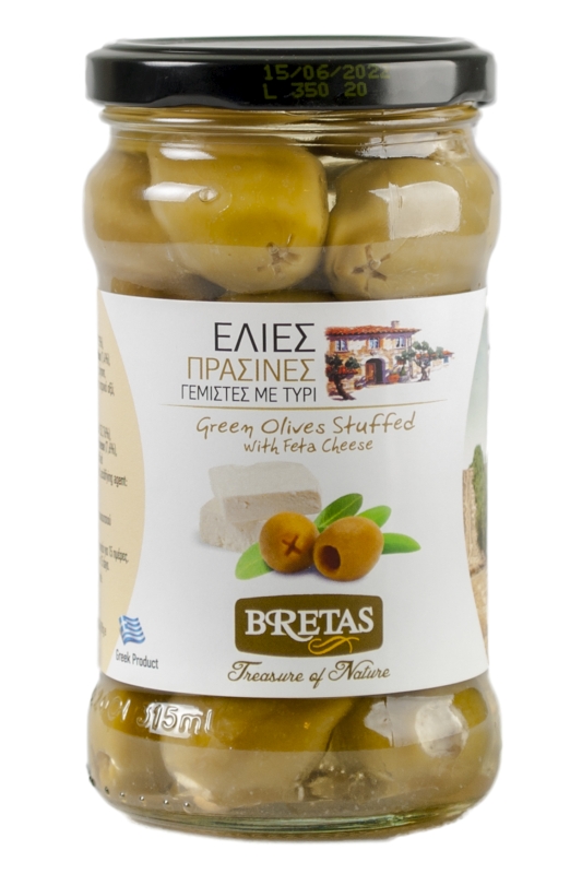 Zelené olivy ručne plnené Feta syrom v slnečnicovom oleji 290g